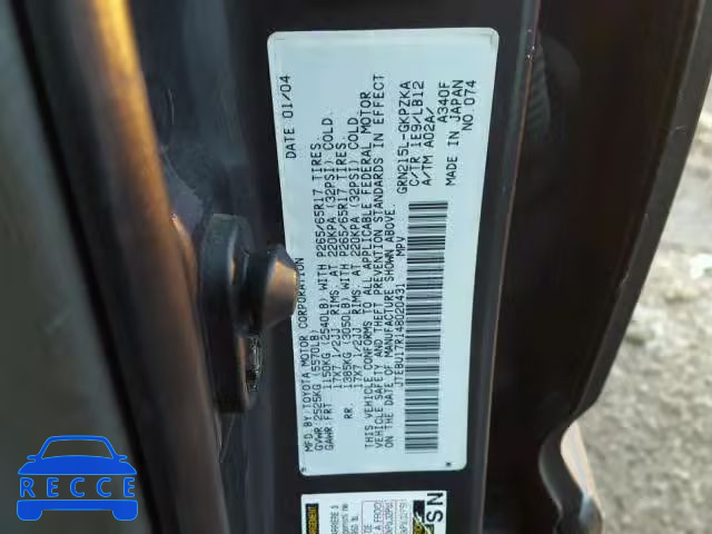 2004 TOYOTA 4RUNNER LI JTEBU17R148020431 image 9