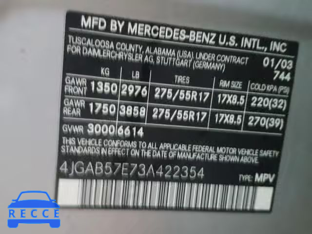 2003 MERCEDES-BENZ ML 350 4JGAB57E73A422354 image 9