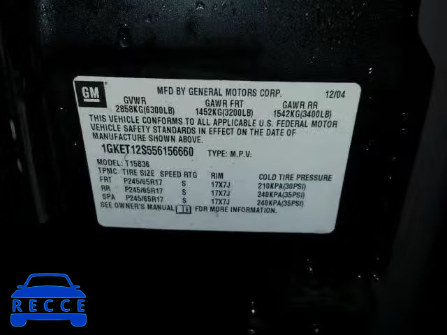 2005 GMC ENVOY XUV 1GKET12S556156660 image 9