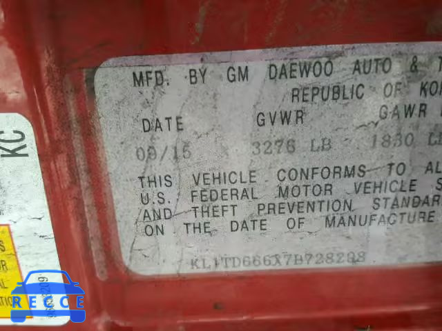 2007 CHEVROLET AVEO BASE KL1TD666X7B728298 image 9