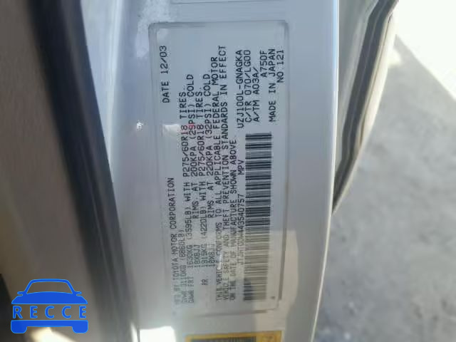 2004 LEXUS LX 470 JTJHT00W443540757 Bild 9