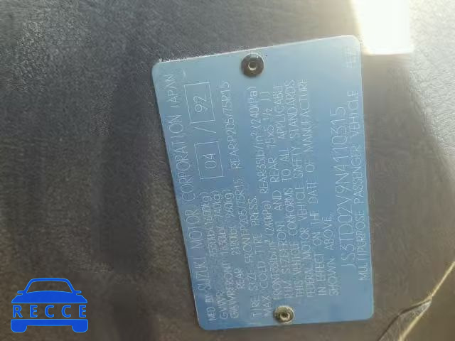 1992 SUZUKI SIDEKICK J JS3TD02V9N4110315 image 9