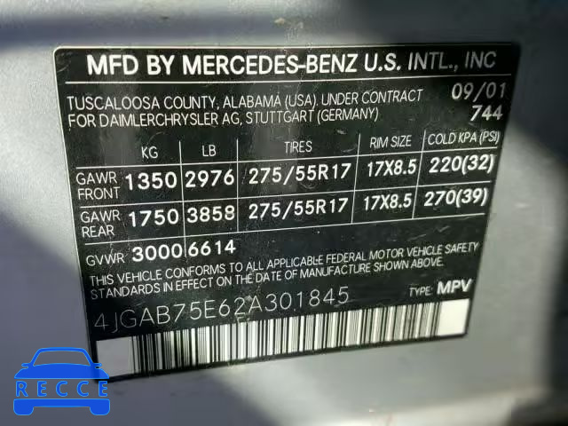 2002 MERCEDES-BENZ ML 500 4JGAB75E62A301845 image 9