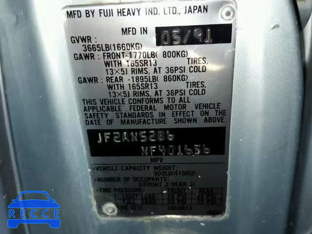 1992 SUBARU LOYALE JF2AN52B6NF401656 image 9