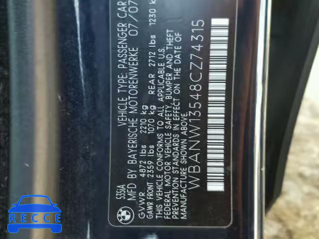 2008 BMW 535 I WBANW13548CZ74315 image 9