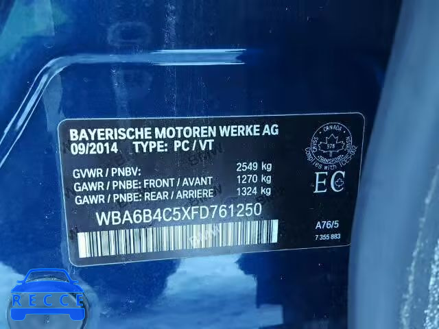 2015 BMW 650 XI WBA6B4C5XFD761250 зображення 9