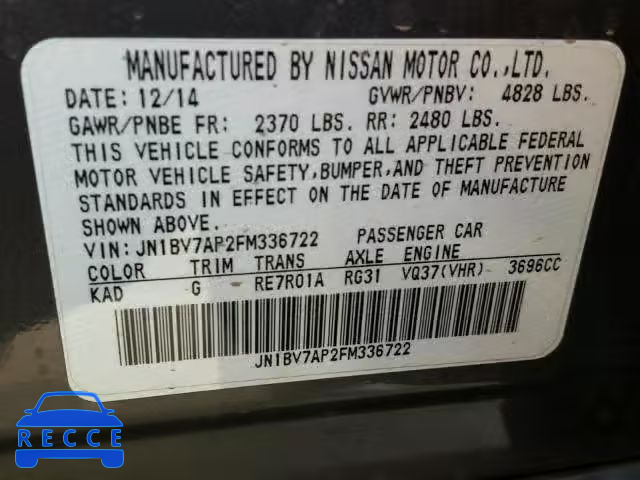 2015 INFINITI Q50 BASE JN1BV7AP2FM336722 image 9