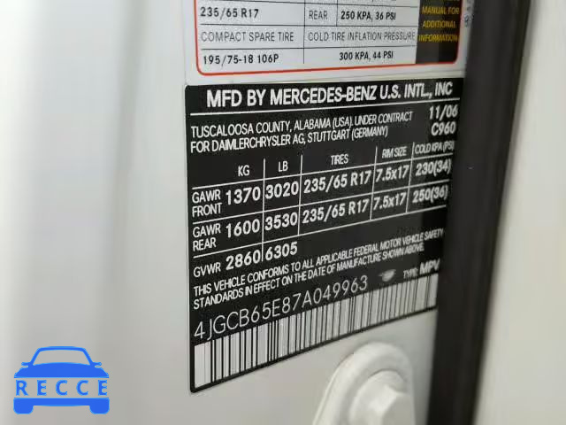 2007 MERCEDES-BENZ R 350 4JGCB65E87A049963 image 9