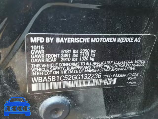 2016 BMW 535 I WBA5B1C52GG132236 зображення 9