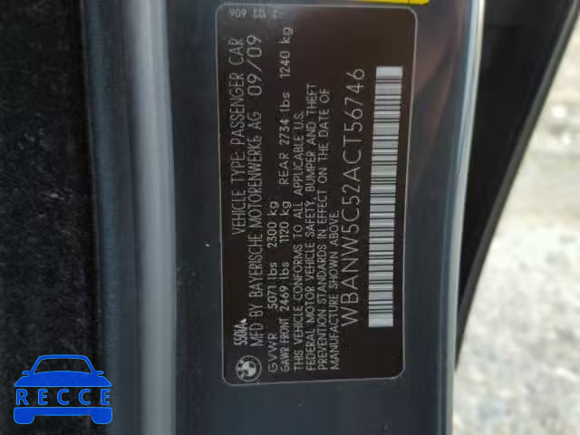 2010 BMW 550 I WBANW5C52ACT56746 image 9