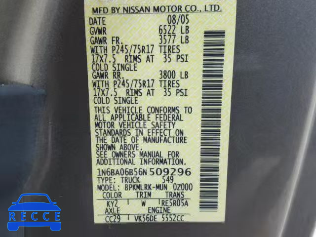 2006 NISSAN TITAN XE 1N6BA06B56N509296 image 9