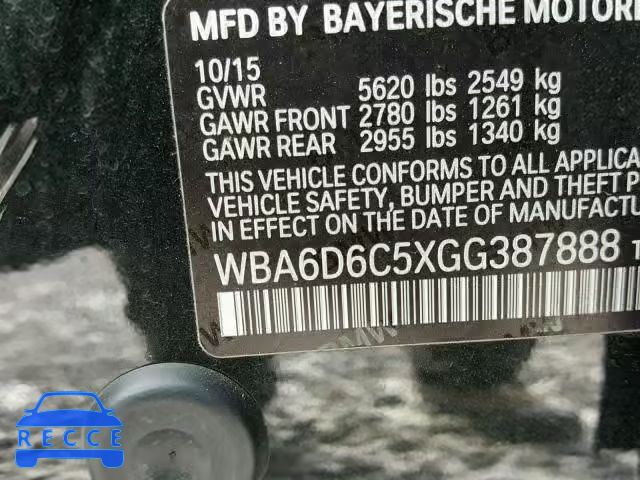 2016 BMW 650 XI WBA6D6C5XGG387888 зображення 9