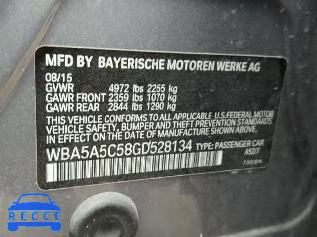 2016 BMW 528 I WBA5A5C58GD528134 зображення 9
