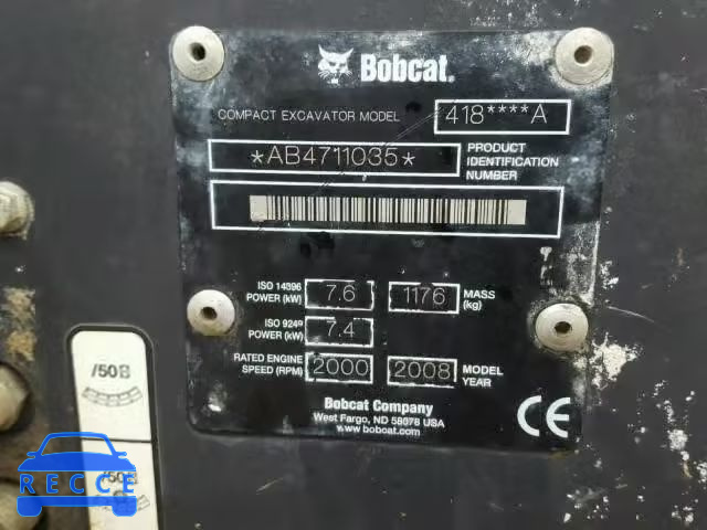 2008 BOBCAT EXCAVATOR AB4711035 image 9