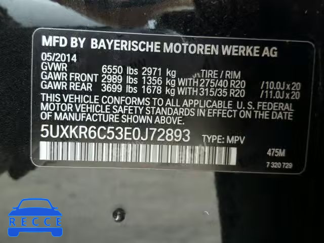 2014 BMW X5 XDRIVE5 5UXKR6C53E0J72893 image 9