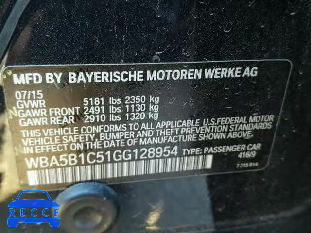 2016 BMW 535 I WBA5B1C51GG128954 зображення 9