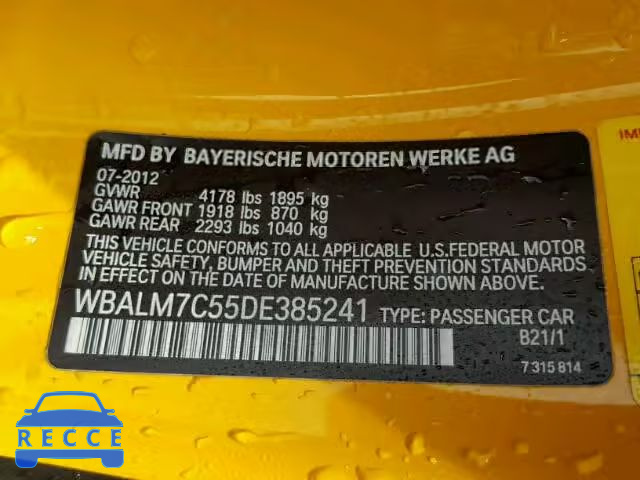 2013 BMW Z4 SDRIVE3 WBALM7C55DE385241 зображення 9