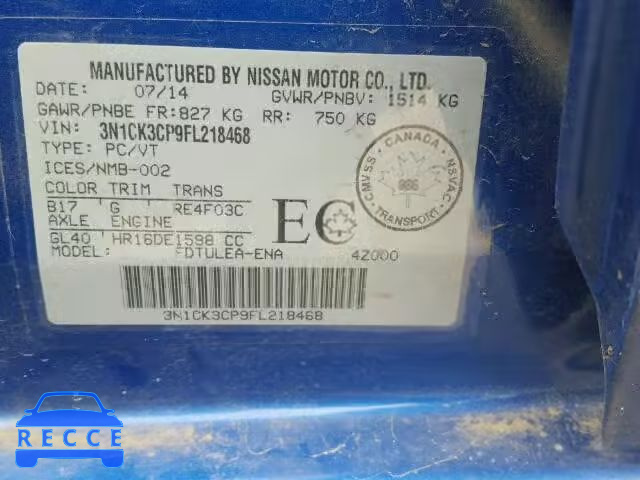 2015 NISSAN MICRA 3N1CK3CP9FL218468 image 9