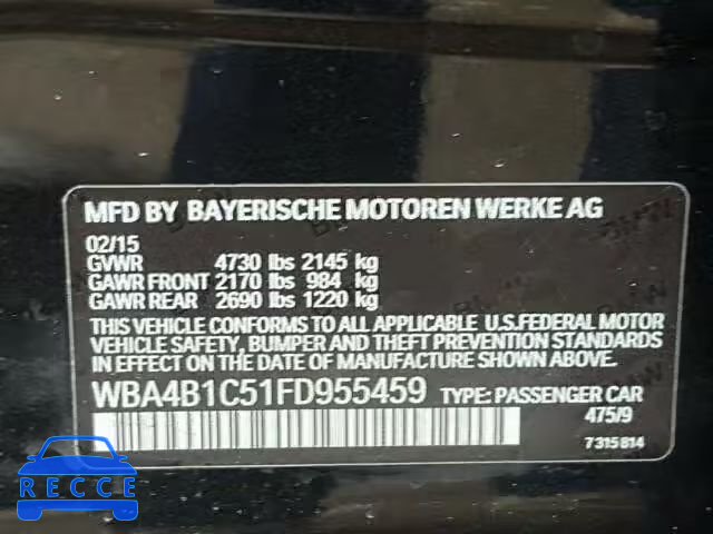 2015 BMW 435I GRAN WBA4B1C51FD955459 зображення 9