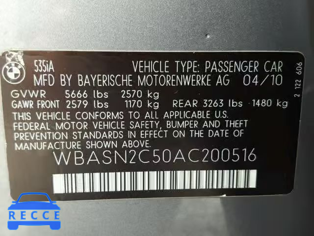 2010 BMW 535I GT WBASN2C50AC200516 зображення 9