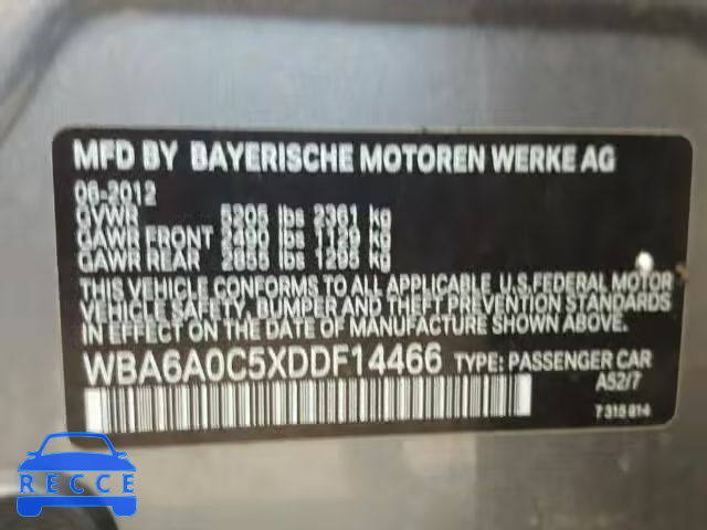 2013 BMW 640I WBA6A0C5XDDF14466 зображення 9