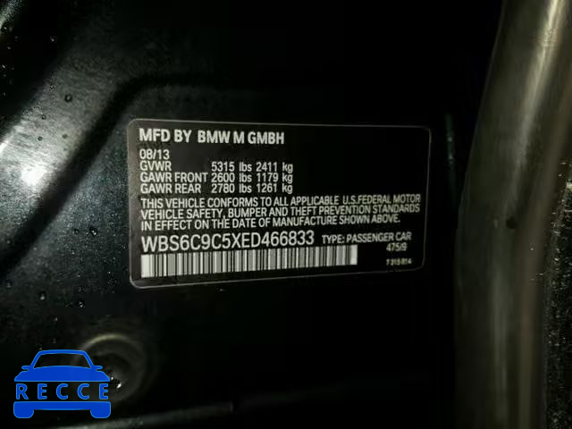 2014 BMW M6 GRAN CO WBS6C9C5XED466833 зображення 9