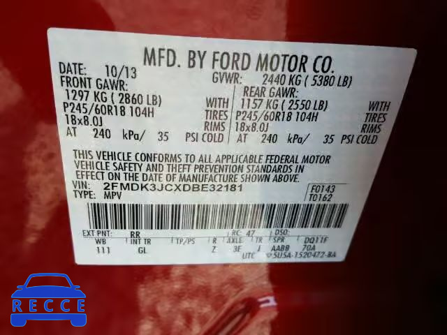2013 FORD EDGE SEL 2FMDK3JCXDBE32181 image 9