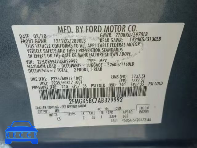 2010 FORD FLEX SE 2FMGK5BC7ABB29992 image 9