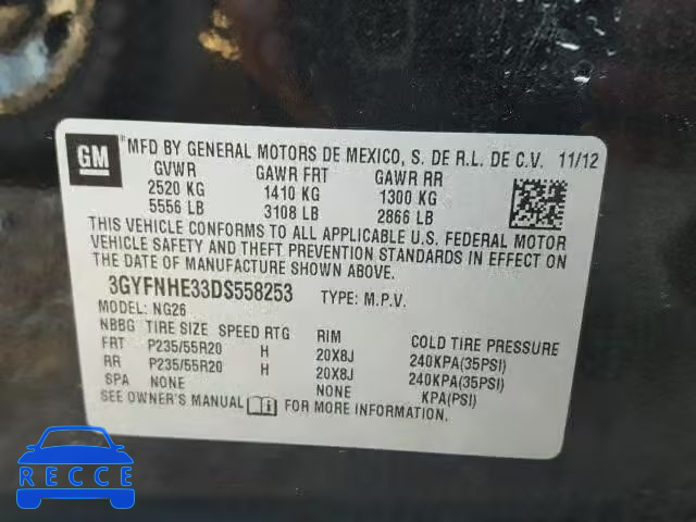 2013 CADILLAC SRX PERFOR 3GYFNHE33DS558253 image 9