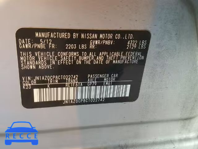 2012 NISSAN LEAF JN1AZ0CP8CT022742 Bild 9