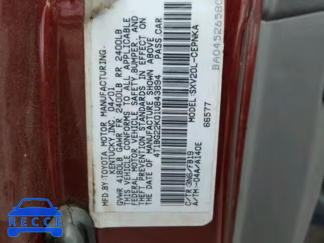 2001 TOYOTA CAMRY 4T1BG22K01U843894 image 9