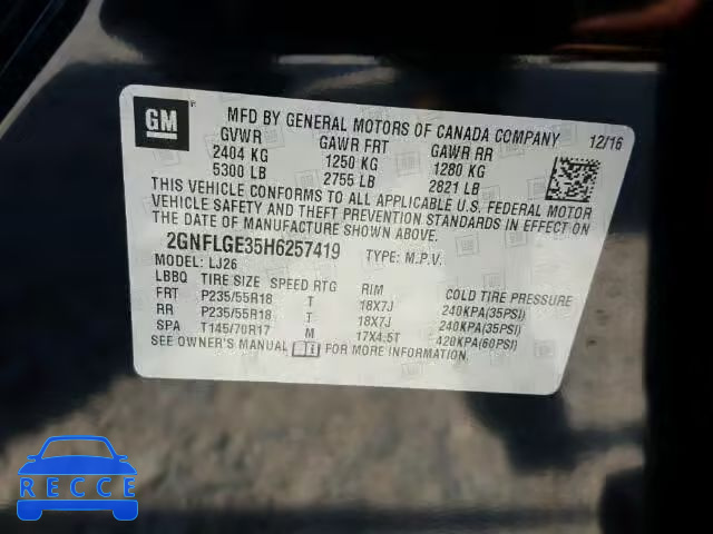 2017 CHEVROLET EQUINOX PR 2GNFLGE35H6257419 image 9