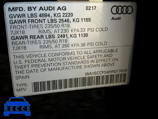 2017 AUDI Q3 PREMIUM WA1ECCFS4HR017019 image 9