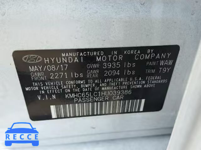 2017 HYUNDAI IONIQ KMHC65LC1HU039386 зображення 9