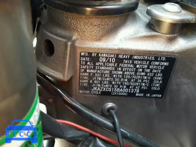 2011 KAWASAKI ZX1000 JKAZXCG15BA001378 Bild 9