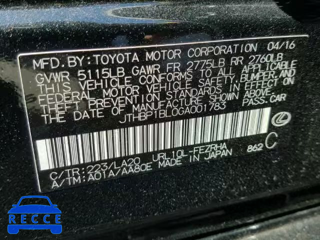 2016 LEXUS GS-F JTHBP1BL0GA001783 image 9