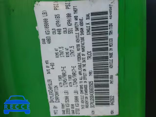 2003 DODGE RAM 2500 S 3D7KU26643G822925 image 9