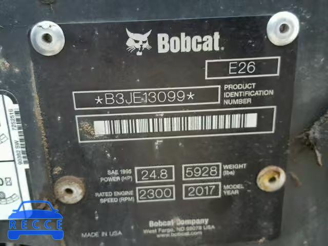 2017 BOBCAT EXCAVATOR B3JE13099 image 9