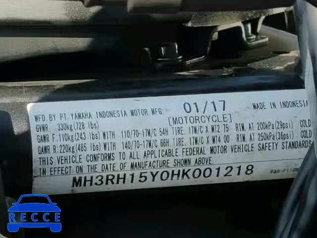 2017 YAMAHA YZFR3 MH3RH15Y0HK001218 image 9