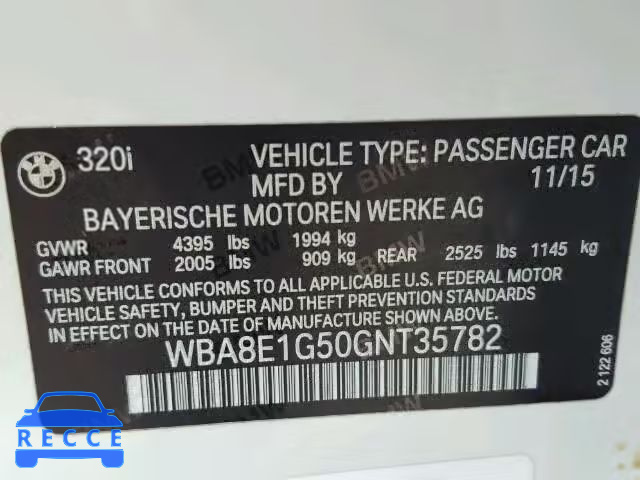 2016 BMW 320 WBA8E1G50GNT35782 image 9