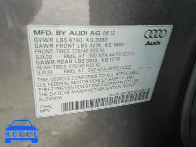 2013 AUDI Q7 PREMIUM WA1LGAFE2DD000270 image 9