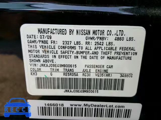 2009 INFINITI EX35 JNKAJ09E49M900615 image 9