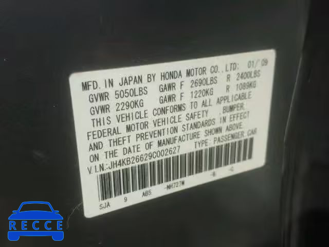 2009 ACURA RL JH4KB26629C002627 image 9