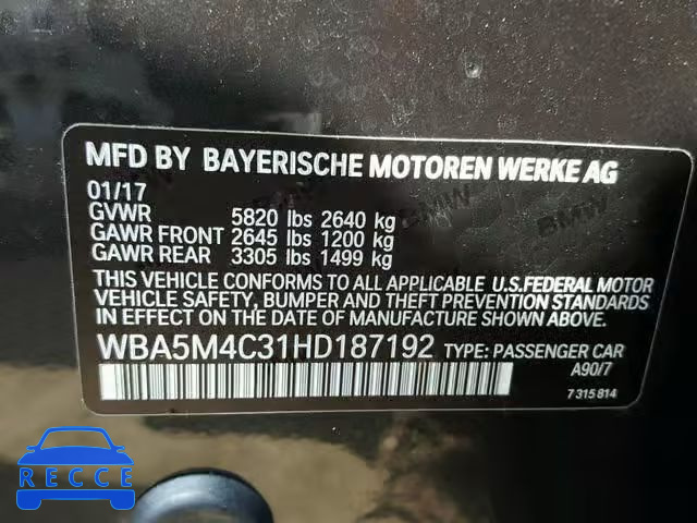 2017 BMW 535 XIGT WBA5M4C31HD187192 зображення 9