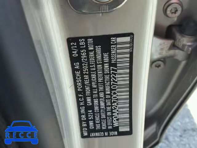 2012 PORSCHE PANAMERA WP0AA2A70CL072277 зображення 9
