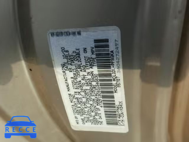2001 TOYOTA SIENNA 4T3ZF13C91U346630 image 9