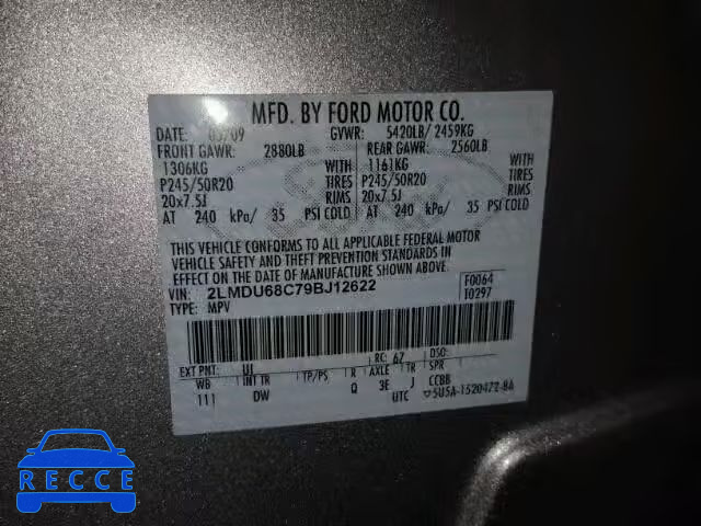 2009 LINCOLN MKX 2LMDU68C79BJ12622 image 9