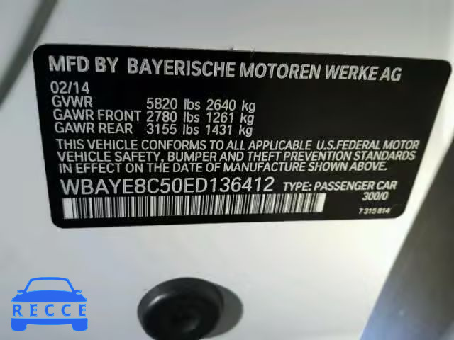 2014 BMW 750 WBAYE8C50ED136412 image 9