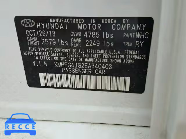 2014 HYUNDAI AZERA KMHFG4JG2EA340403 зображення 9