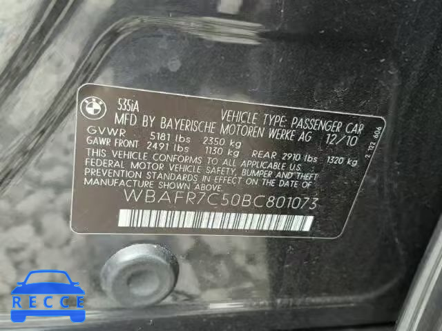 2011 BMW 535 WBAFR7C50BC801073 зображення 9